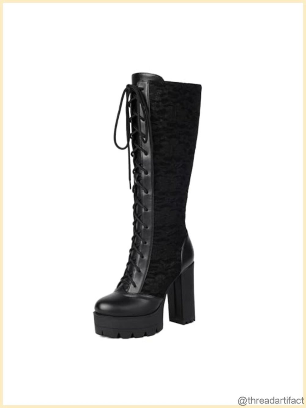 Lace Up Knee High Platform Combat Boots Goth Punk PU Synthetic